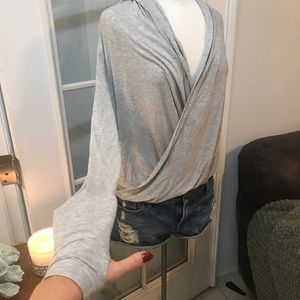 Long sleeve wrap cowl neck heather grey shirt